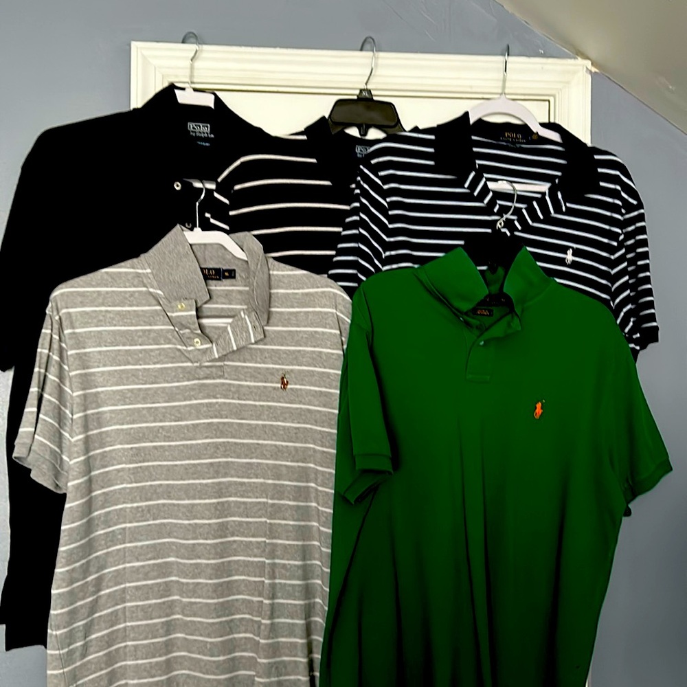 Cleaning out husband’s closet, 5 Polo shirts Allin good condition size XL